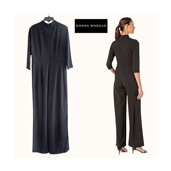Donna Morgan Jumpsuit - Quarter Sleeve Keyhole/Twist Neck - Size 4 - Marine Navy - Picture 3 of 6